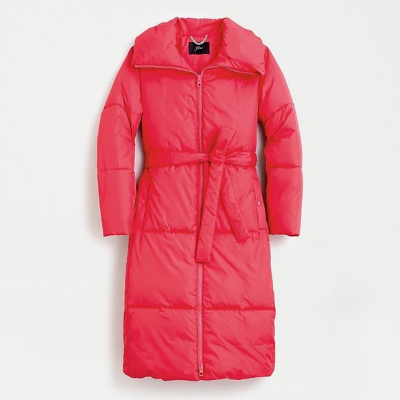 NWT-XS--J. Crew Long Belted Puffer Coat with PrimaLoft®